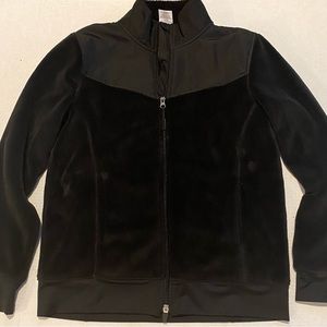 Athletic Works 100 % Polyester Cozy black  jacket. Zips from top and bottom.